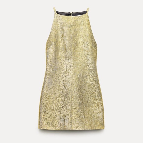 Zara Dresses & Skirts - Zara Collection Shiny Gold Halter-style Mini Dress Medium